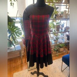 Eva Franco Black and red plaid pleated Dress with a little Sparkle.